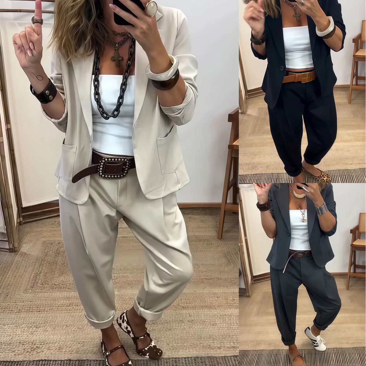 🔥Akcija – Popust do 50%🔥【40-100 kg】Ženski casual komplet — sako + duge hlače, mekani materijal, pripijen i udoban kroj